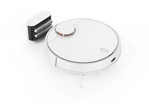 Robot aspirador blanco con sistema de navegación láser y base de carga